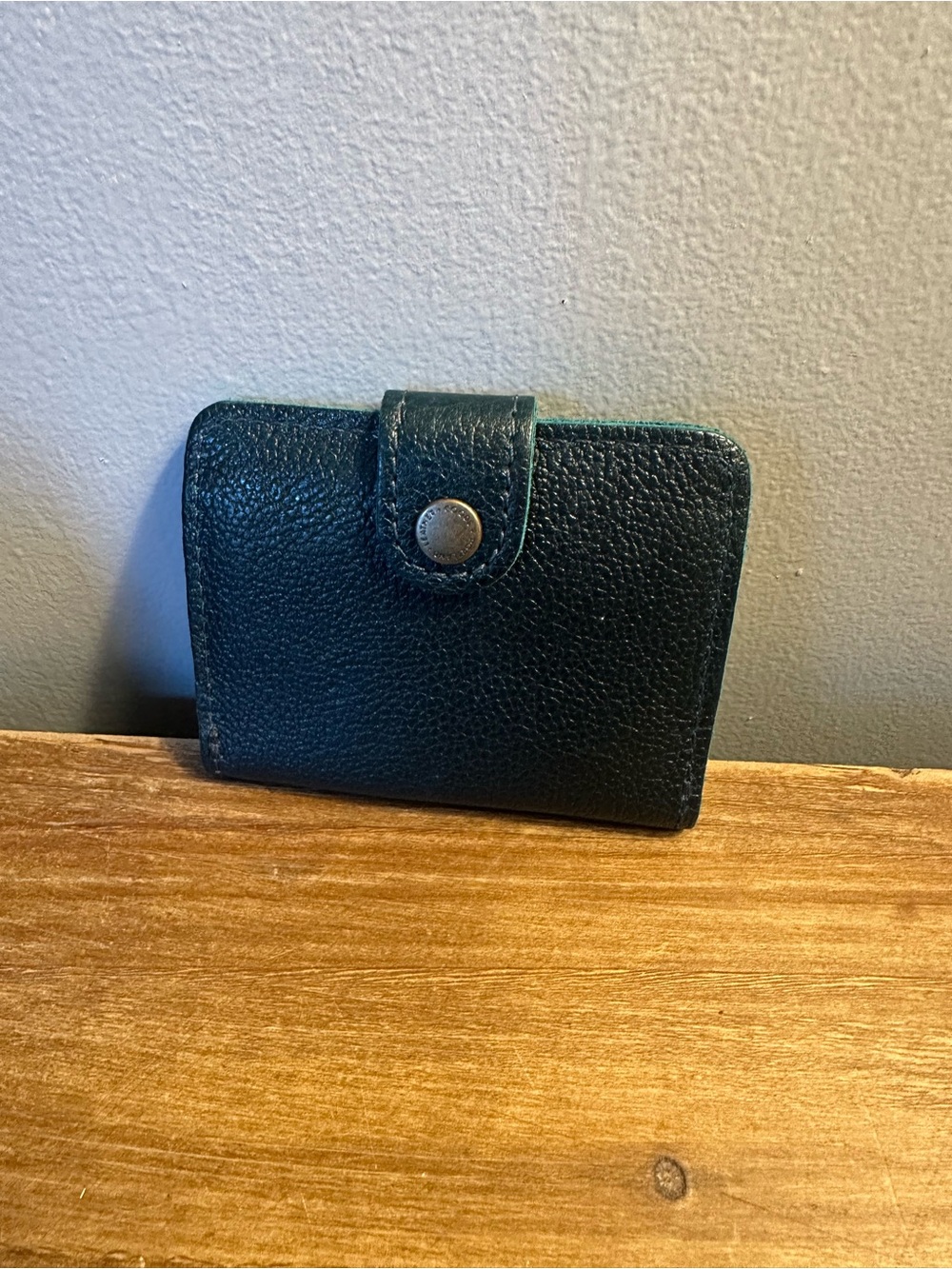Portland Leather Card Wallet in Dark Green with Snap Closure